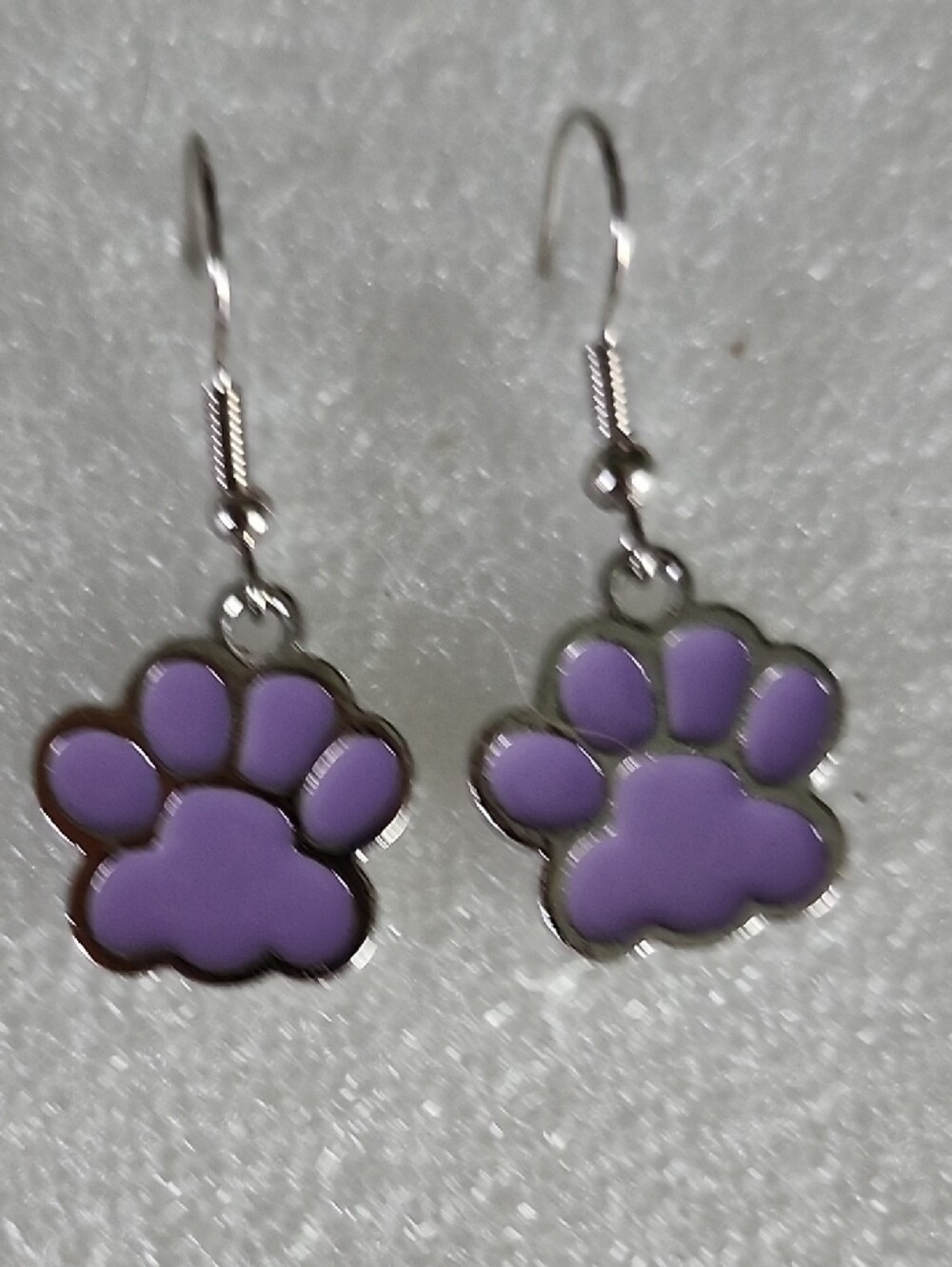 Hand Crafted Purple Paw Print Dangle Earrings